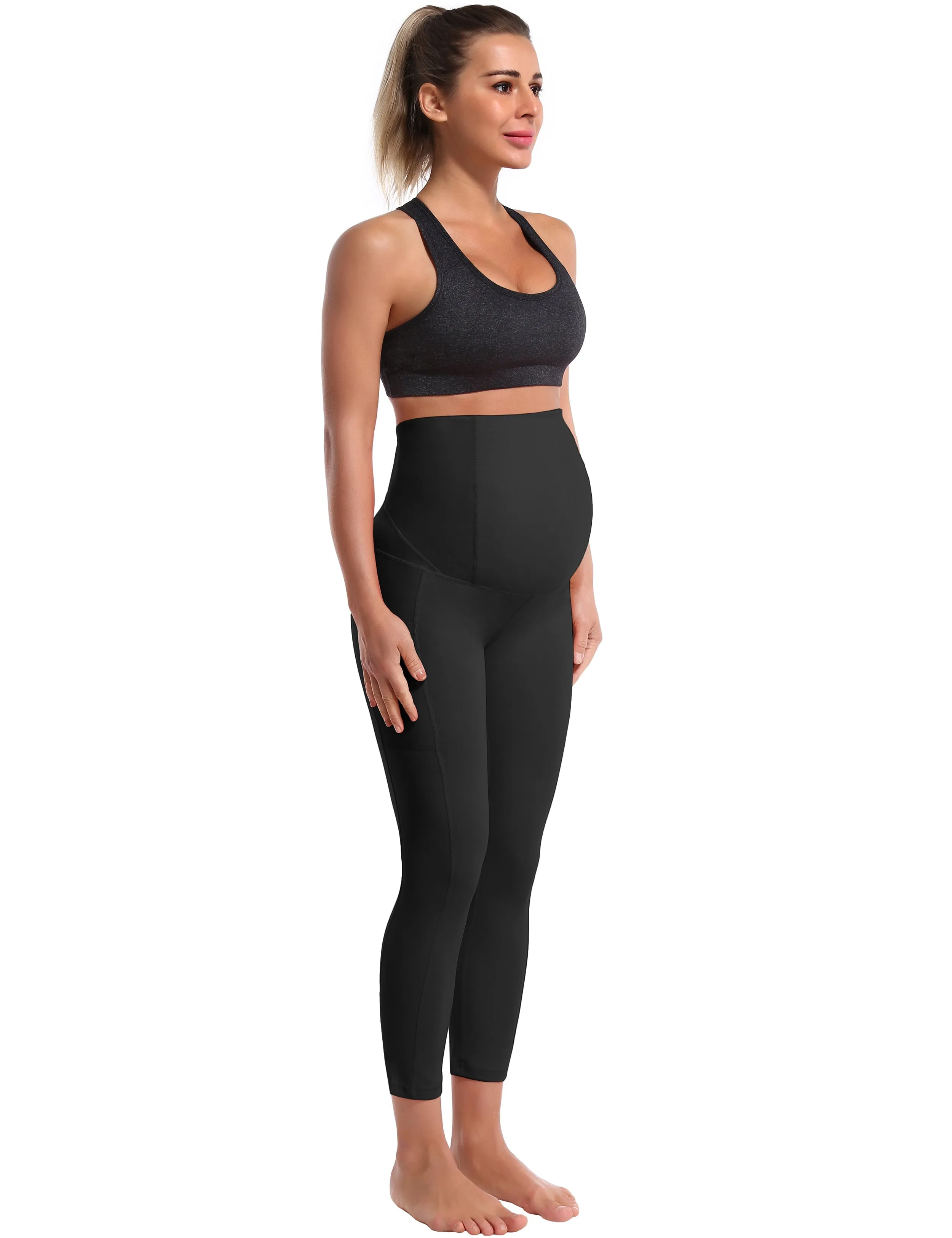 22" Side Pockets Maternity Running Pants black_Running