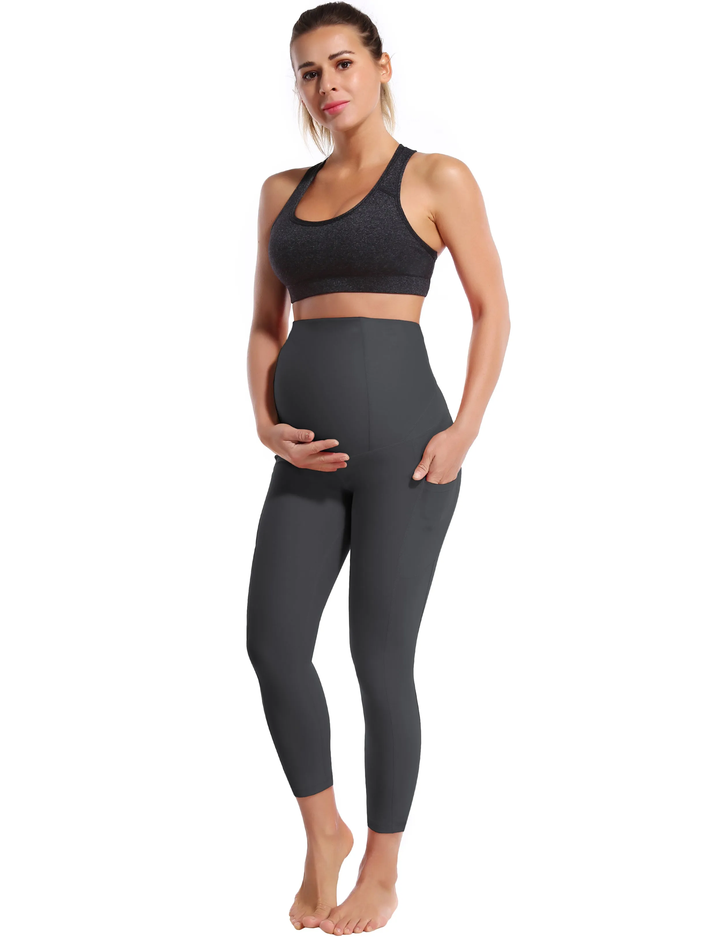 22" Side Pockets Maternity Running Pants shadowcharcoal_Running