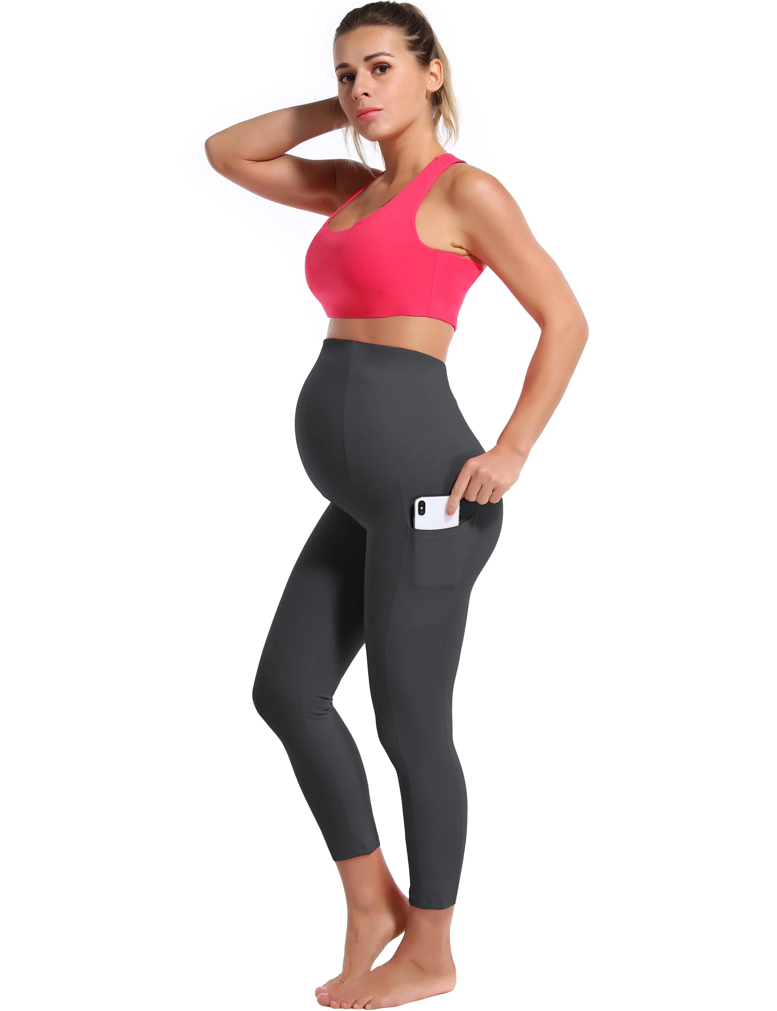 22" Side Pockets Maternity Running Pants shadowcharcoal_Running