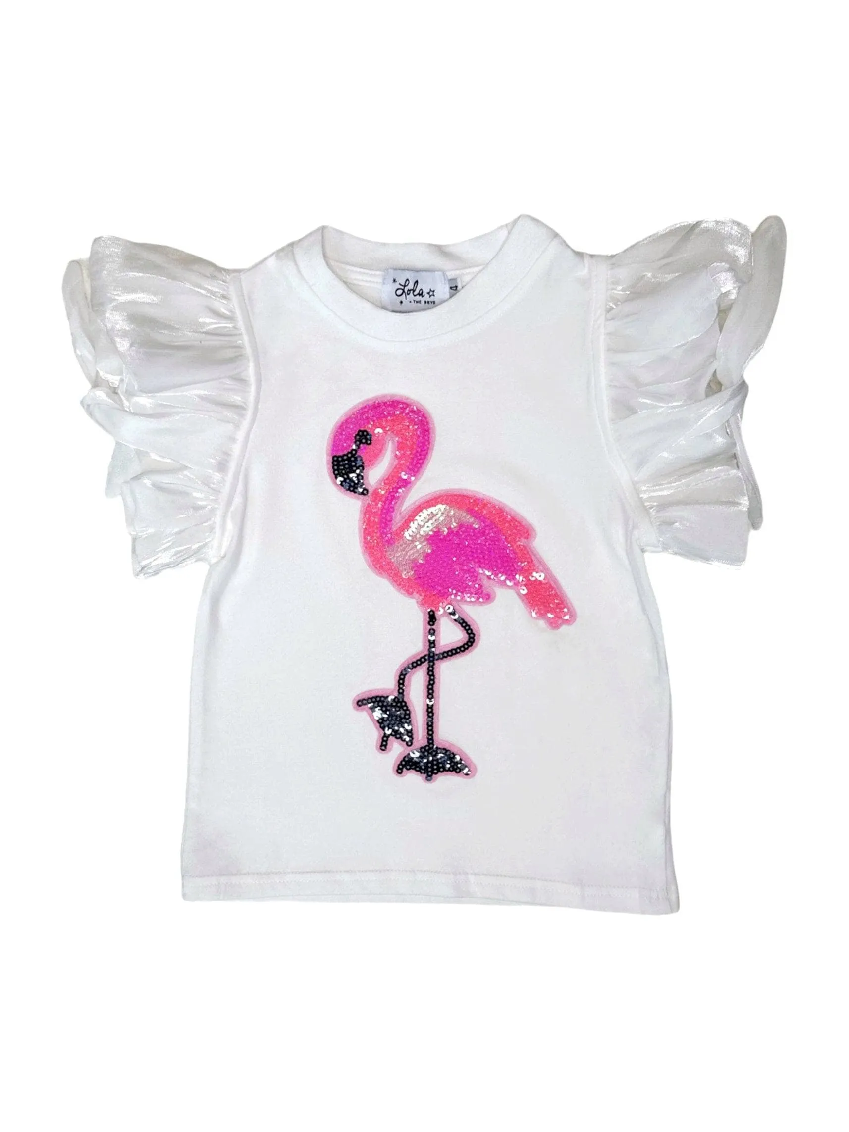 Beaded Flamingo Ruffle T-shirt