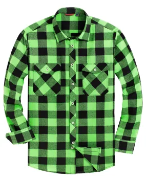 BIG & TALL Men's Button Down Long Sleeve Plaid Flannel Casual Shirts-Bright Green Black Plaid