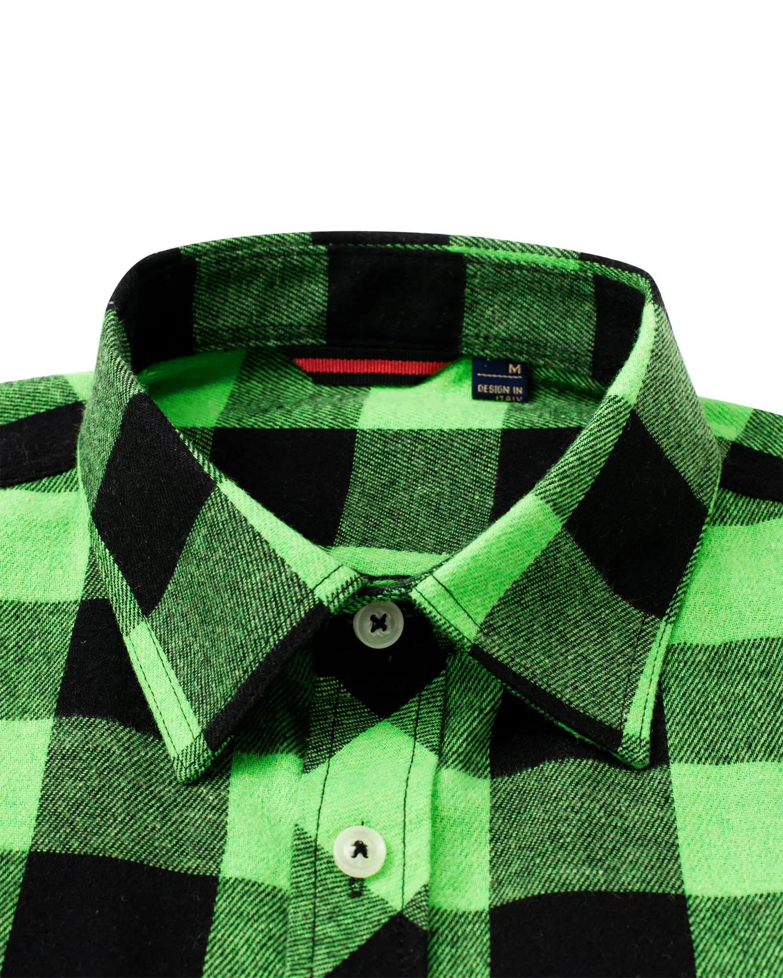 BIG & TALL Men's Button Down Long Sleeve Plaid Flannel Casual Shirts-Bright Green Black Plaid