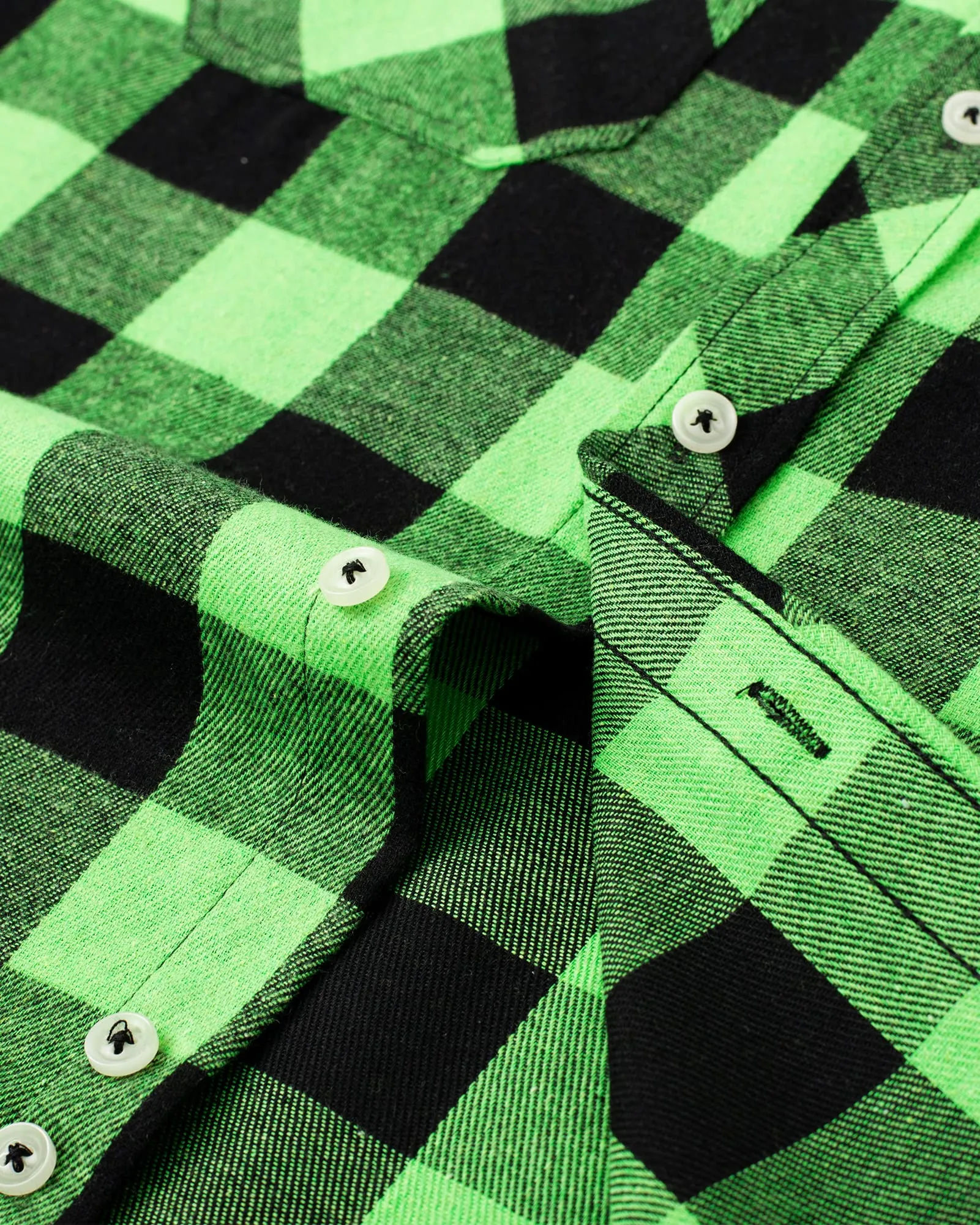 BIG & TALL Men's Button Down Long Sleeve Plaid Flannel Casual Shirts-Bright Green Black Plaid