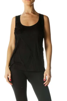 Black Flower Silk Blend Sleeveless Top