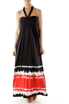 Black Red White Tie Dye Maxi Dress