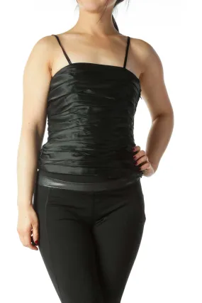 Black Scrunched 100% Silk Tank