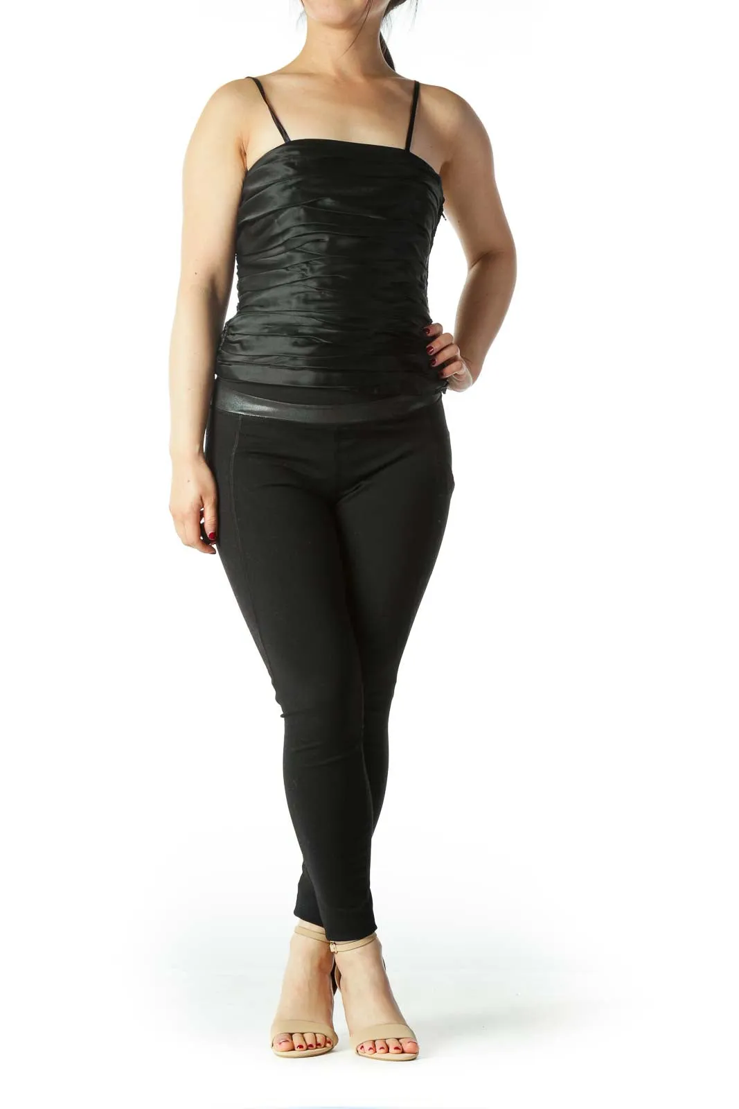 Black Scrunched 100% Silk Tank