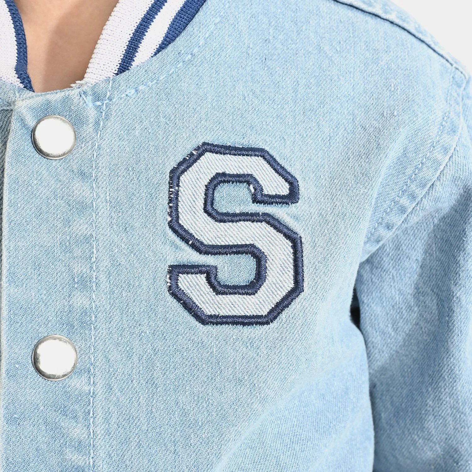 Boys Denim rigid Woven Jacket Soccer Crew-Ice Blue