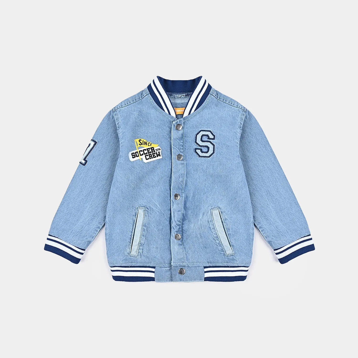 Boys Denim rigid Woven Jacket Soccer Crew-Ice Blue