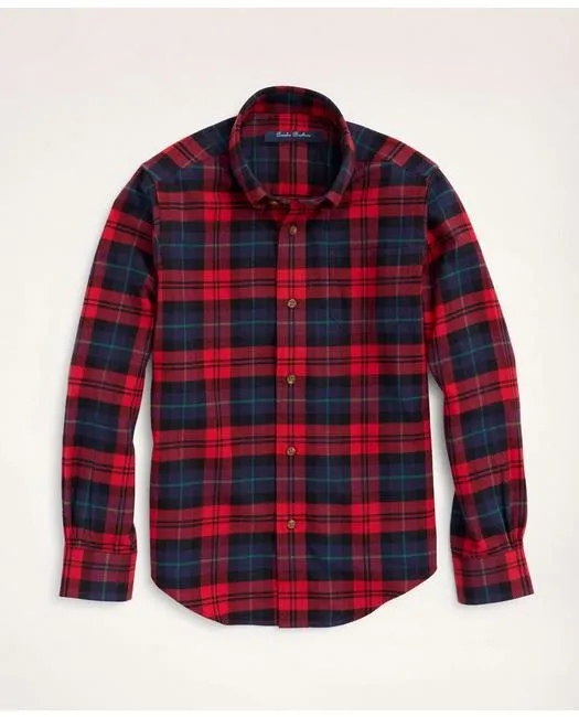 Brooks Brothers Boys Flannel Tartan Sport Shirt Red/Navy