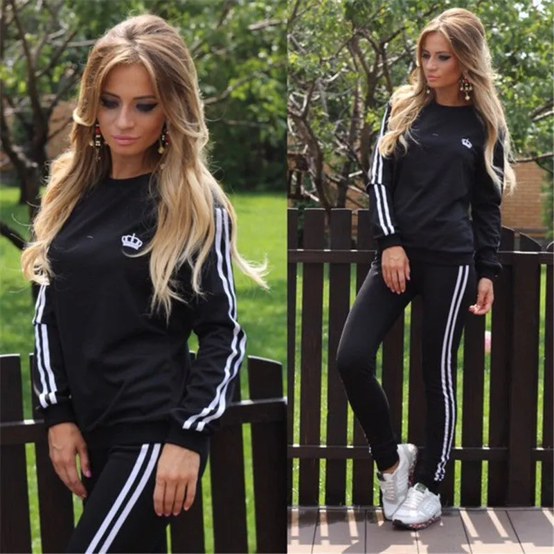 Casual Splicing Long Sleeves T-shirt with Pants Sports Suit Activewear