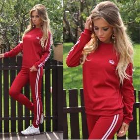 Casual Splicing Long Sleeves T-shirt with Pants Sports Suit Activewear