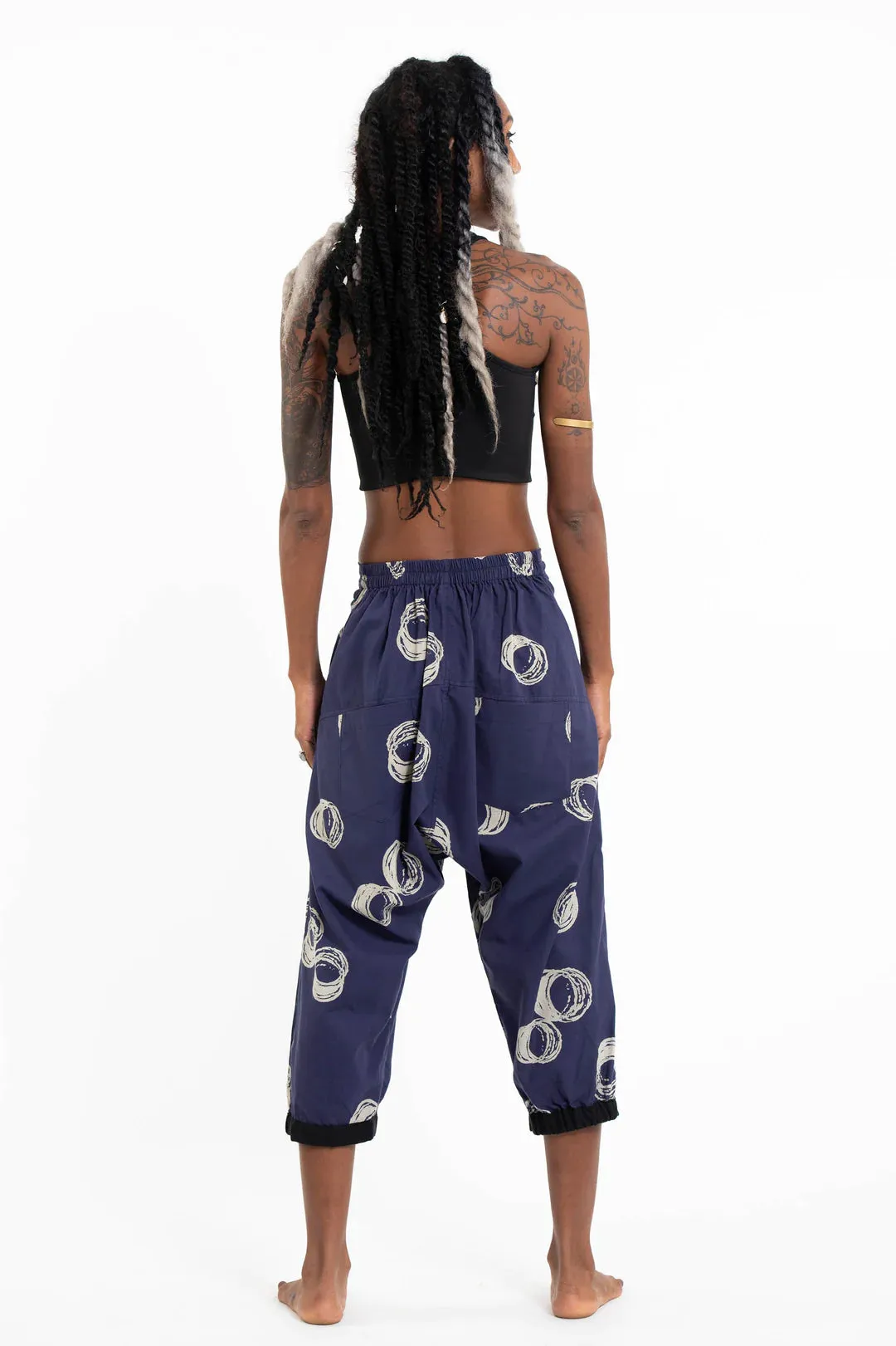 Circle Harem Pant with Faux Buttons in Navy, Thailand