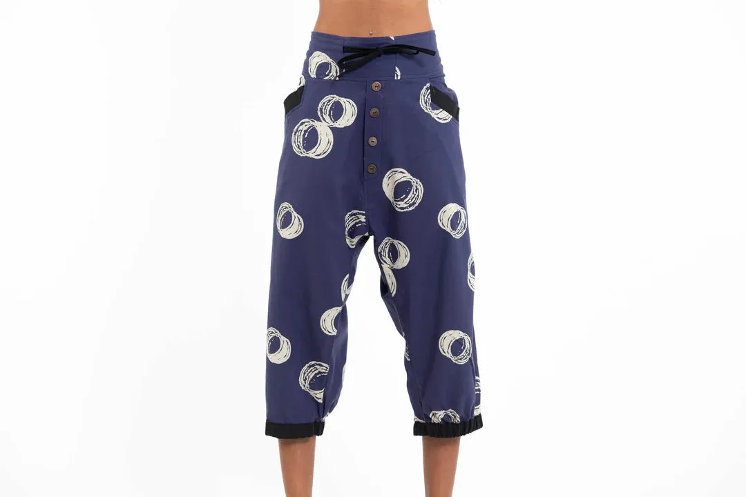 Circle Harem Pant with Faux Buttons in Navy, Thailand