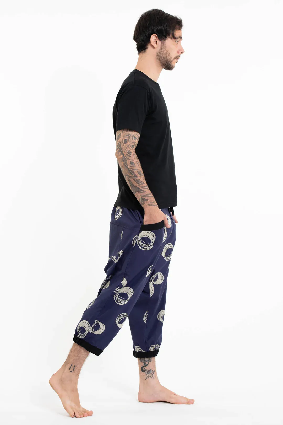 Circle Harem Pant with Faux Buttons in Navy, Thailand