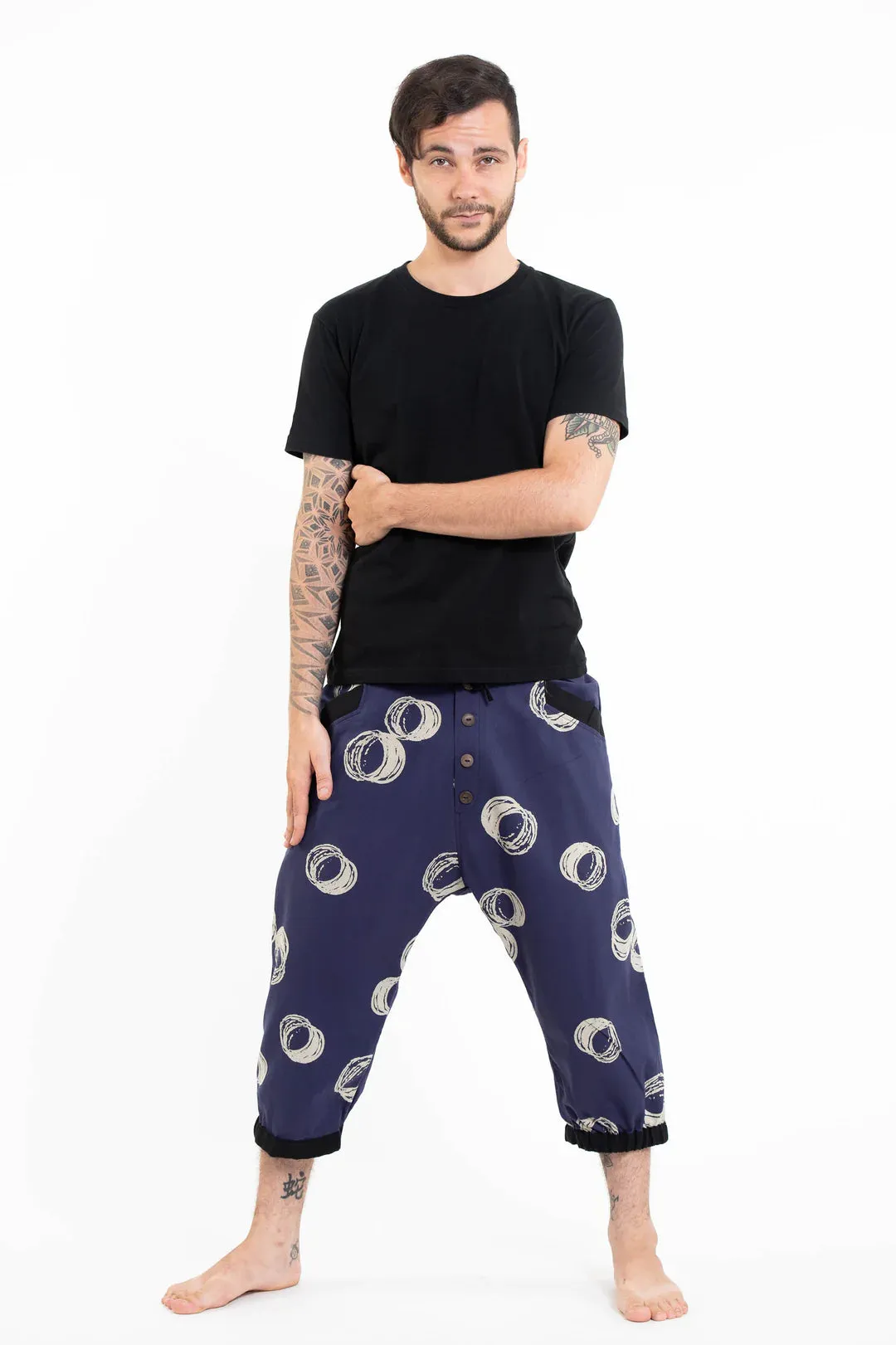 Circle Harem Pant with Faux Buttons in Navy, Thailand