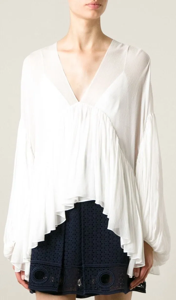 Draped Silk Top-White