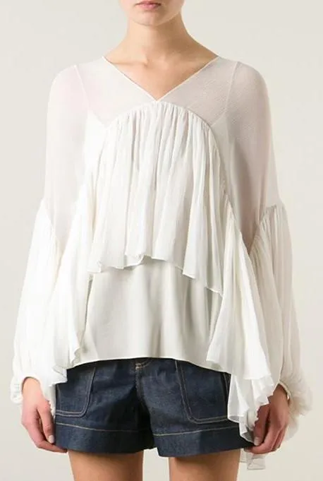 Draped Silk Top-White