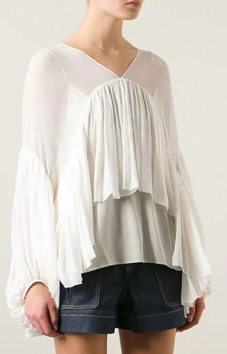 Draped Silk Top-White