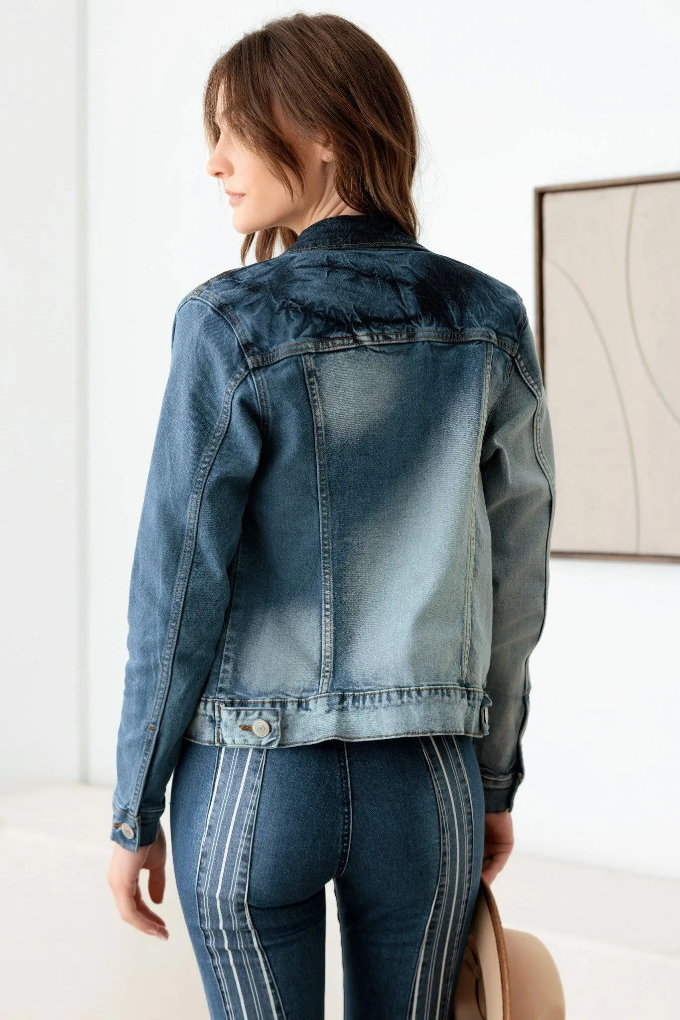 Faded Blue Front Pockets Silver Buttons Denim Jacket