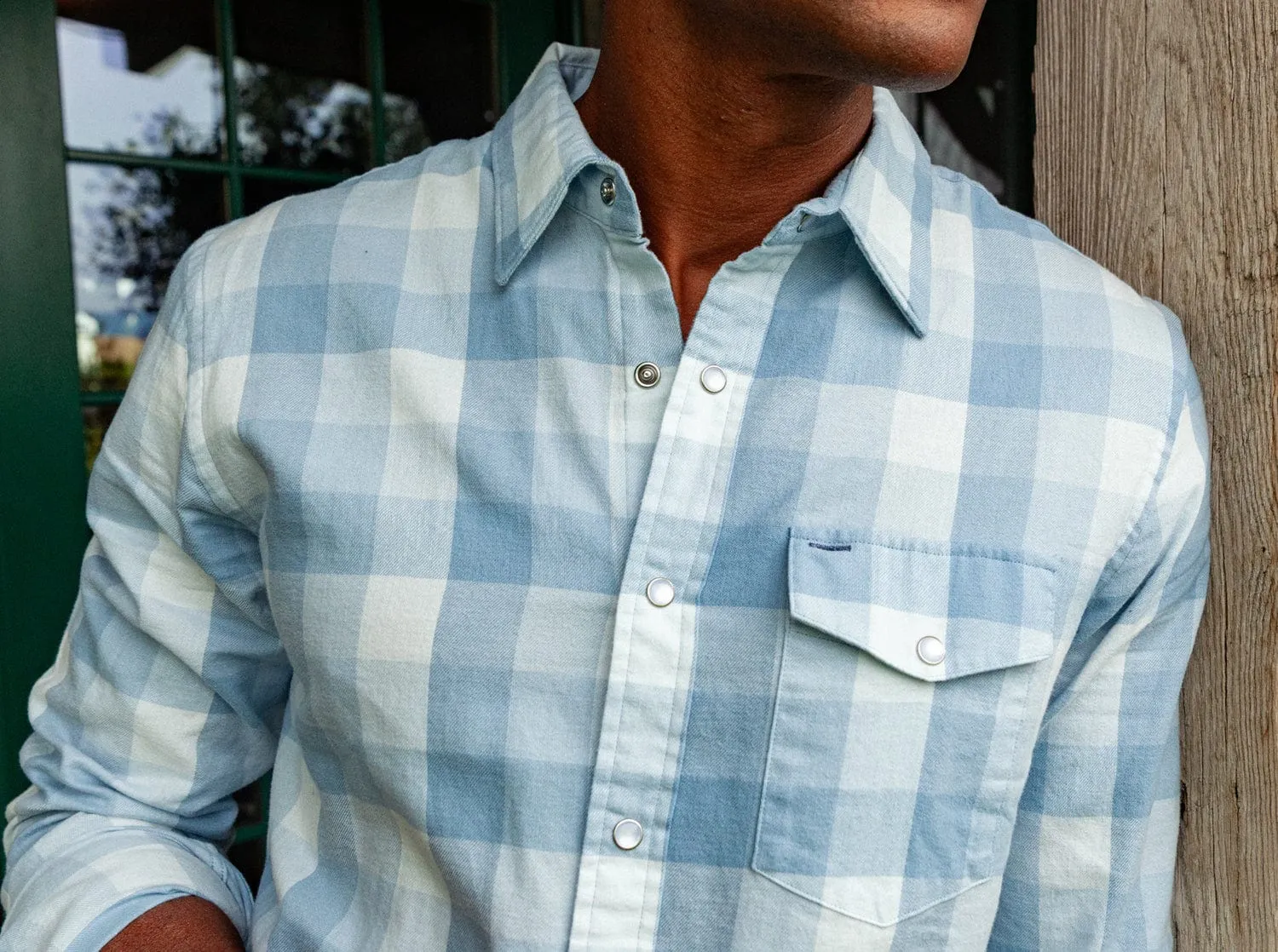 Flannel Pearl Snap - Light Blue Buffalo Check