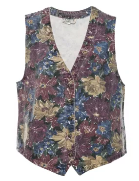 Floral Pattern Multi-Colour Denim Waistcoat  - M