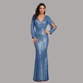 Formal Prom Party Gown Modern Full Sequins long Sleeve dress