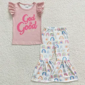 girls pink tops bell bottoms sets GSPO0479