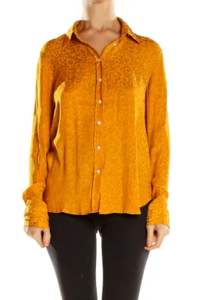 Golden Leopard Print Button-Down Shirt