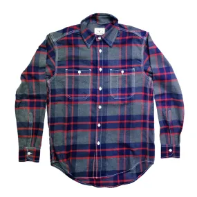 GREYHOUND PLAID FLANNEL WORK SHIRT (GREY/BLUE/RED)