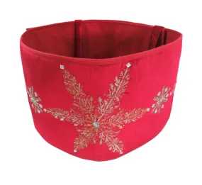 Handmade Adjustable Christmas Tree Collar - Silver Snowflakes on Red Velvet