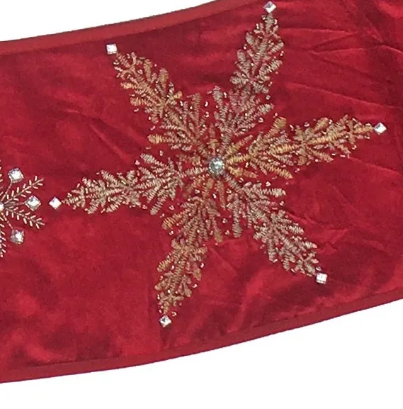 Handmade Adjustable Christmas Tree Collar - Silver Snowflakes on Red Velvet