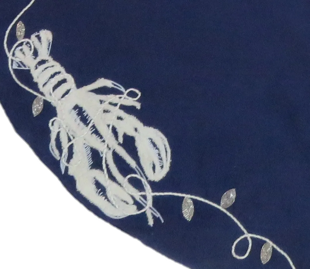 Handmade Christmas Tree Skirt - Lobsters on Navy Blue Cotton - 60"