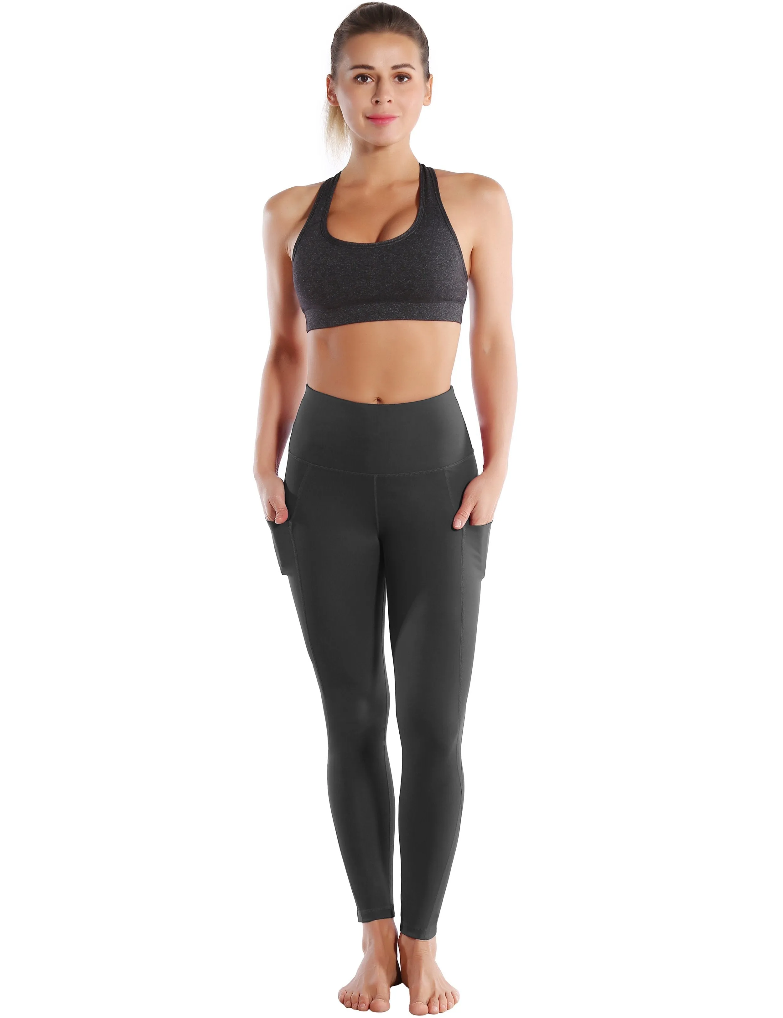 High Waist Side Pockets Running Pants shadowcharcoal ins_Running