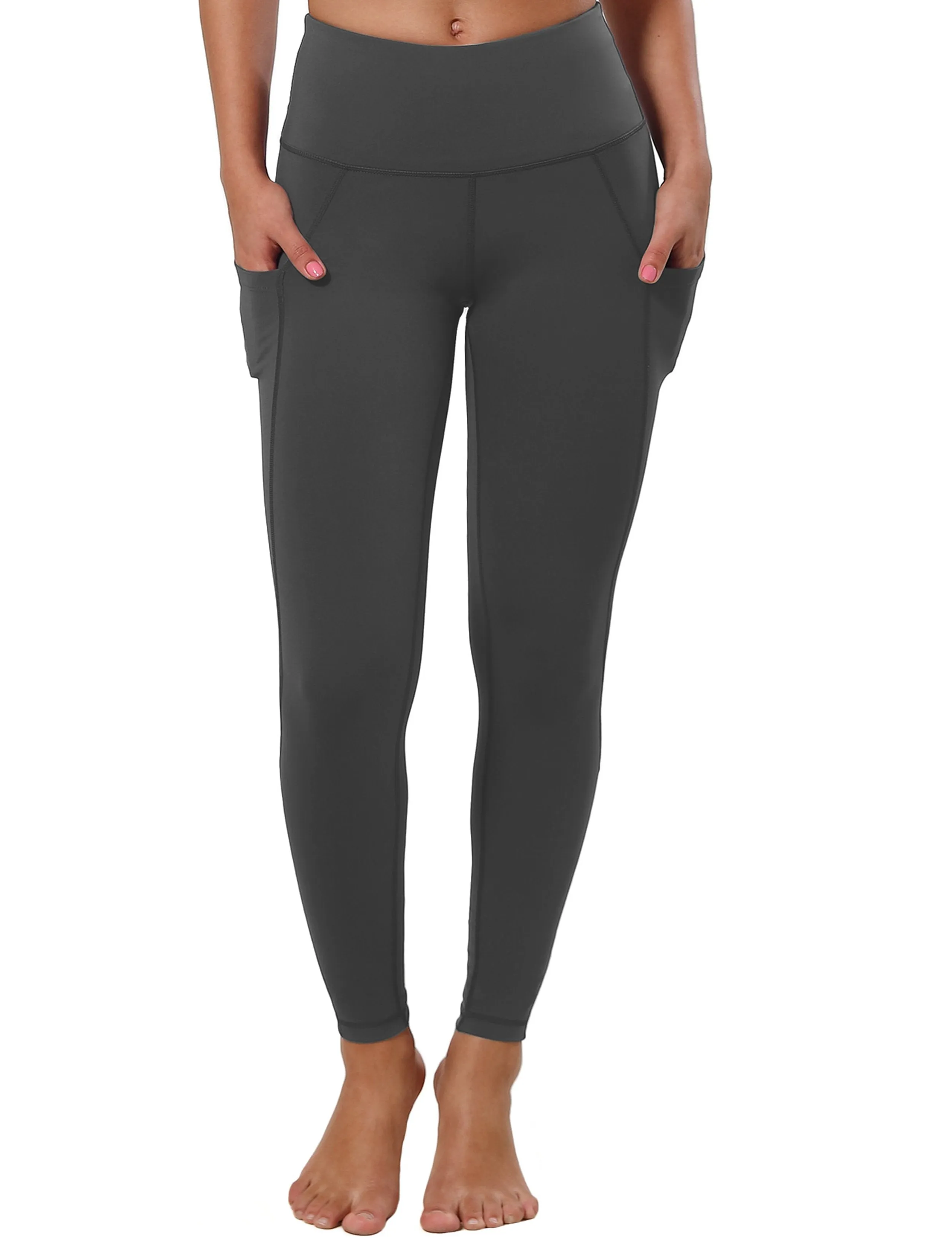 High Waist Side Pockets Running Pants shadowcharcoal ins_Running