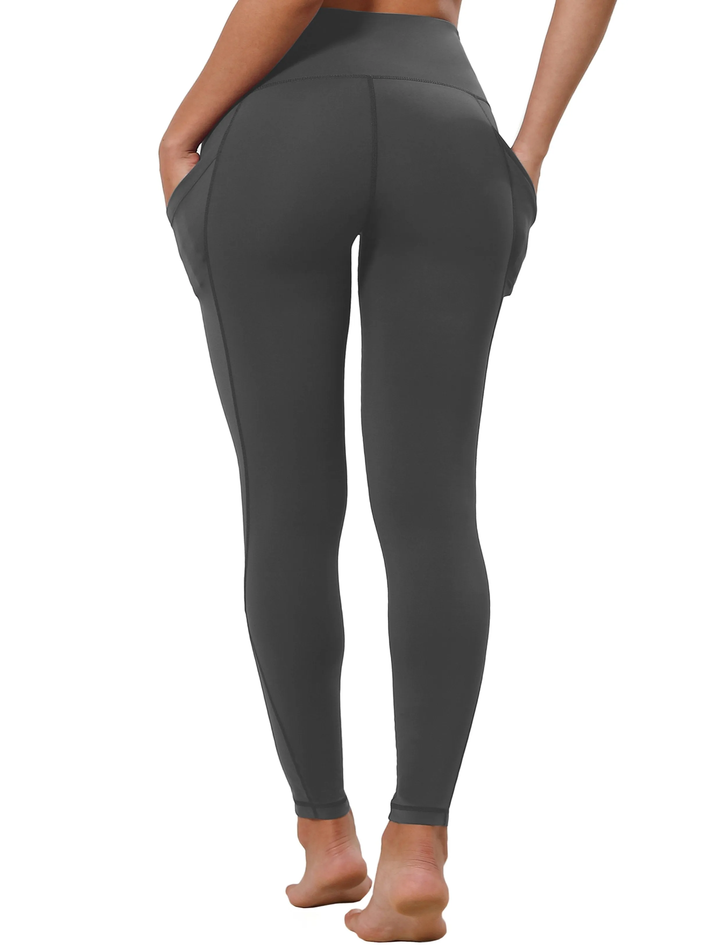 High Waist Side Pockets Running Pants shadowcharcoal ins_Running