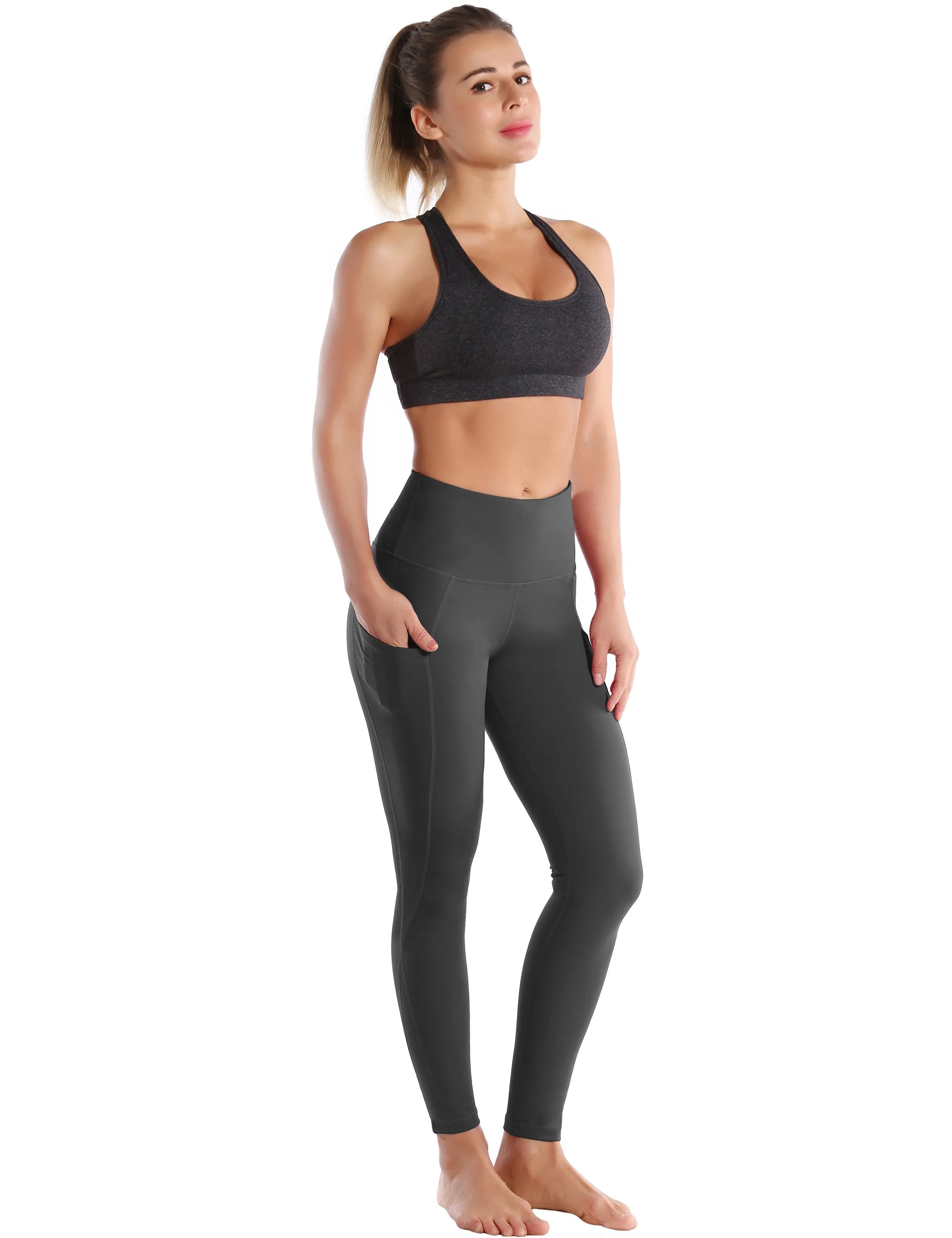 High Waist Side Pockets Running Pants shadowcharcoal ins_Running