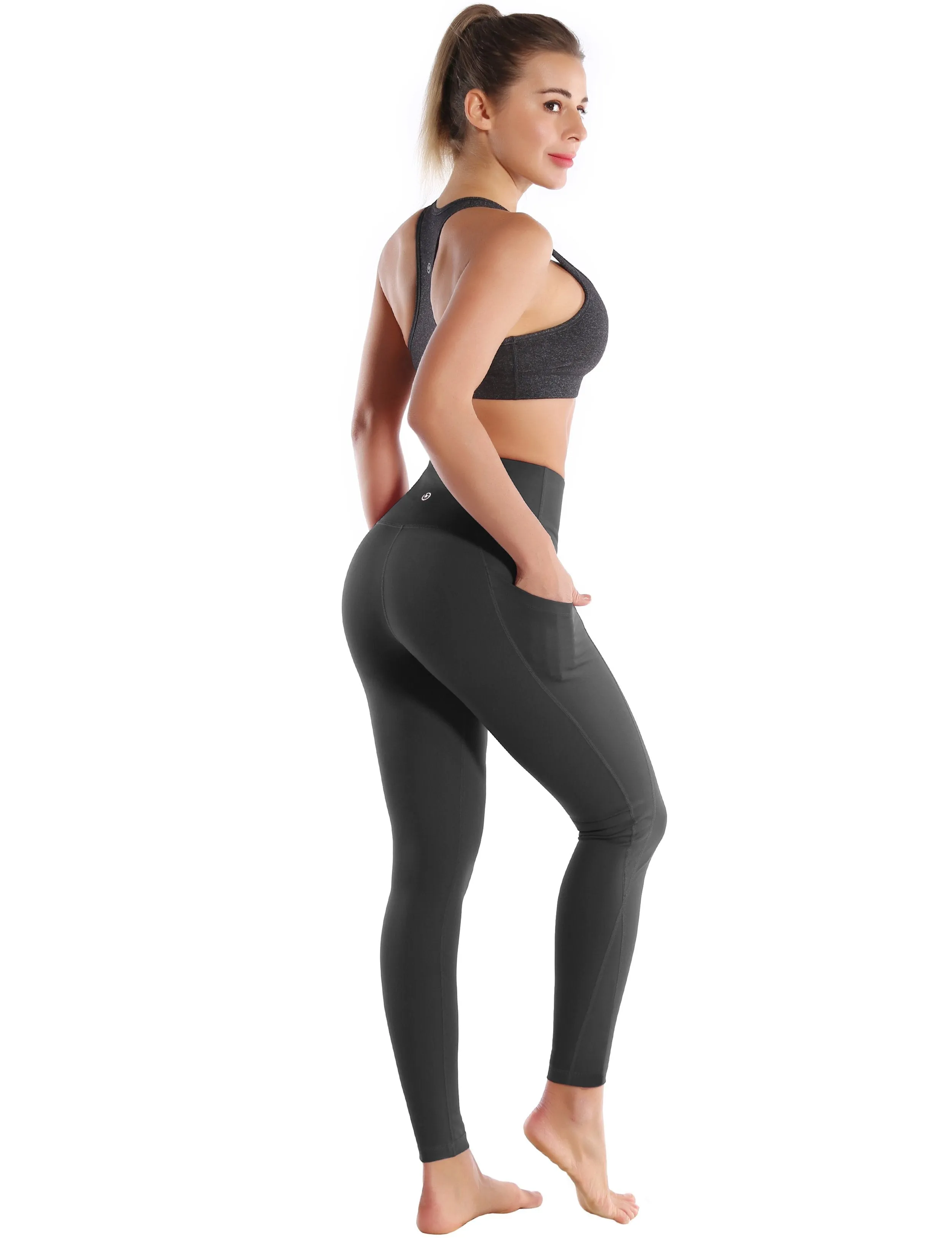 High Waist Side Pockets Running Pants shadowcharcoal ins_Running