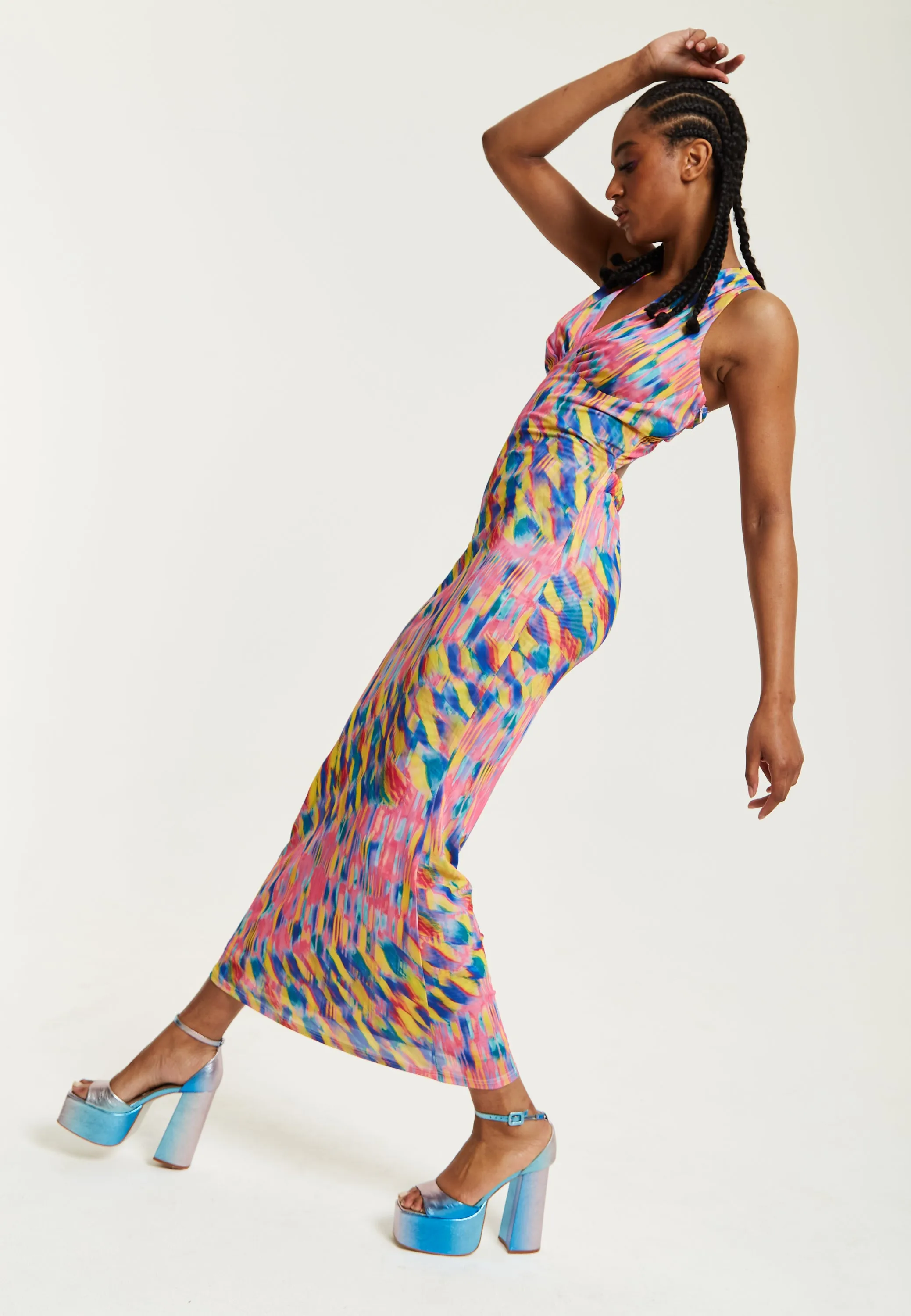 House of Holland Pink Maxi Dress With Multicolour Rainbow Print