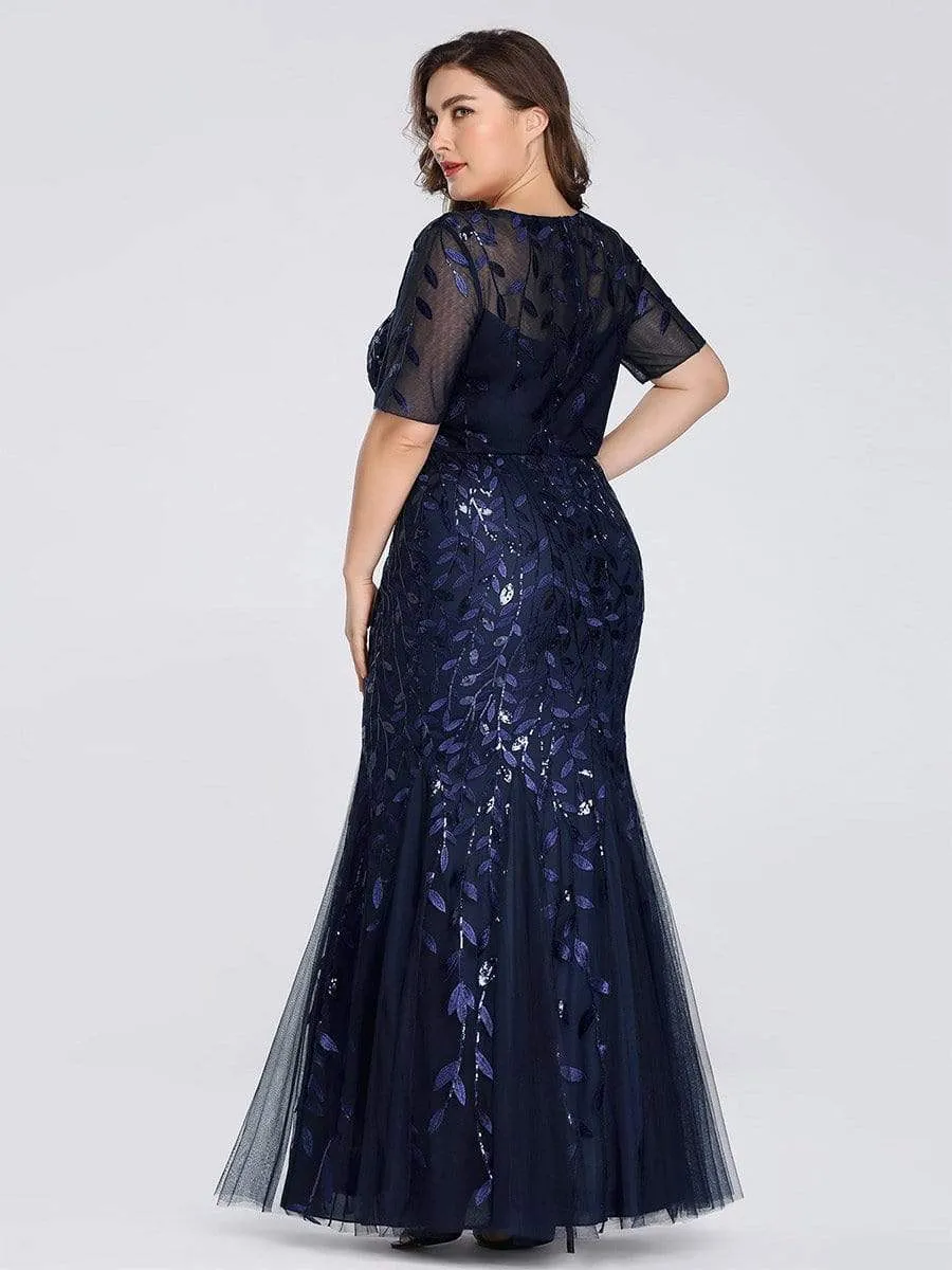 Ivy | Floral Sequin Maxi Fishtail Tulle Formal Evening Dress with Short Sleeve