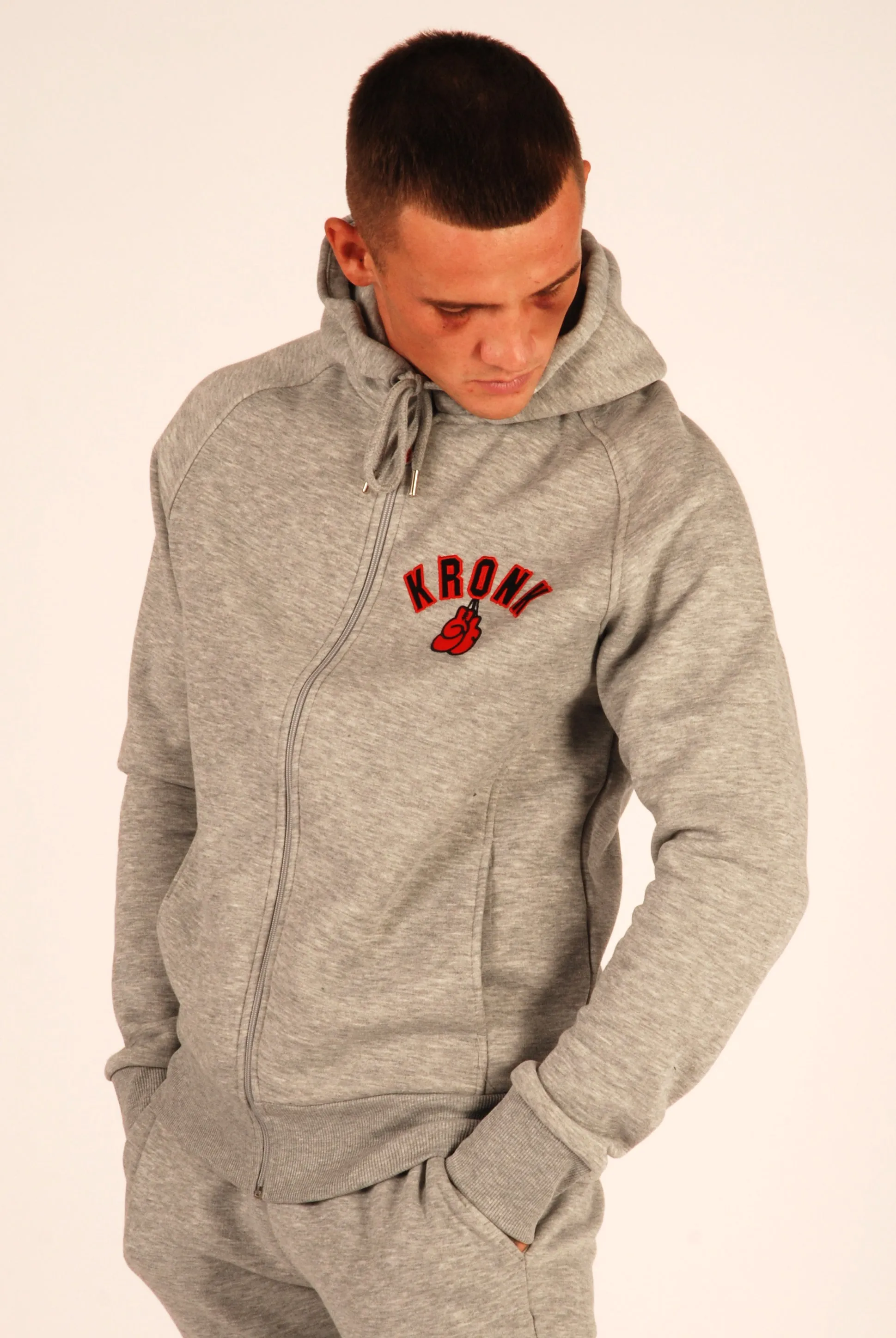 KRONK Gloves Zip Hoodie Regular Fit Sports Grey