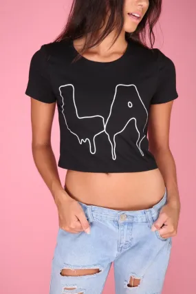 LA Drip Black Graphic Crop Top