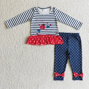 ladybug blue striped tops bottoms sets GLP0227