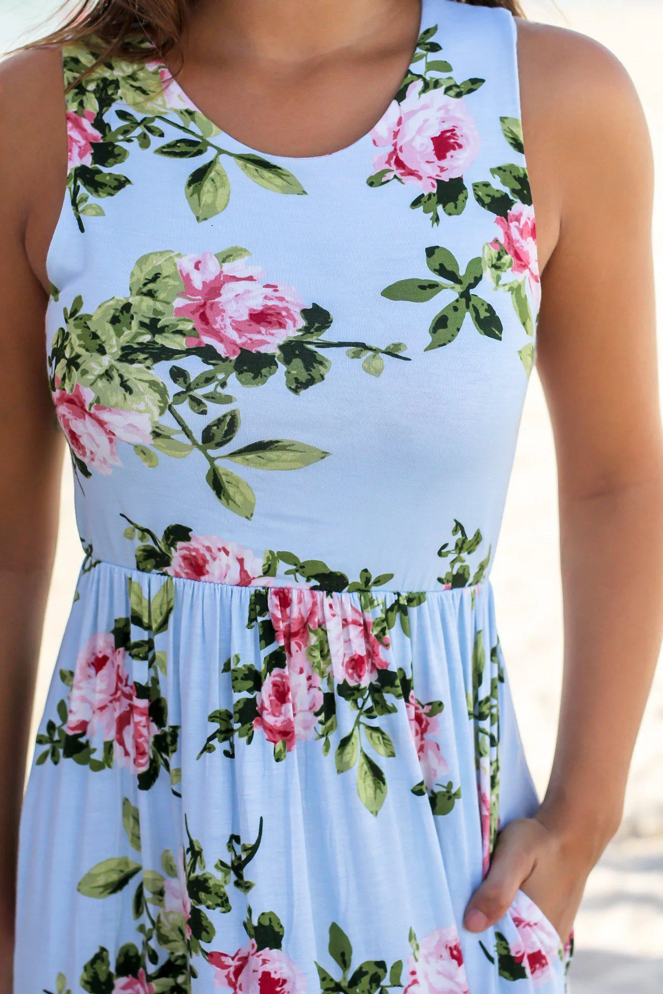 Light Blue and Mauve Floral Maxi Dress