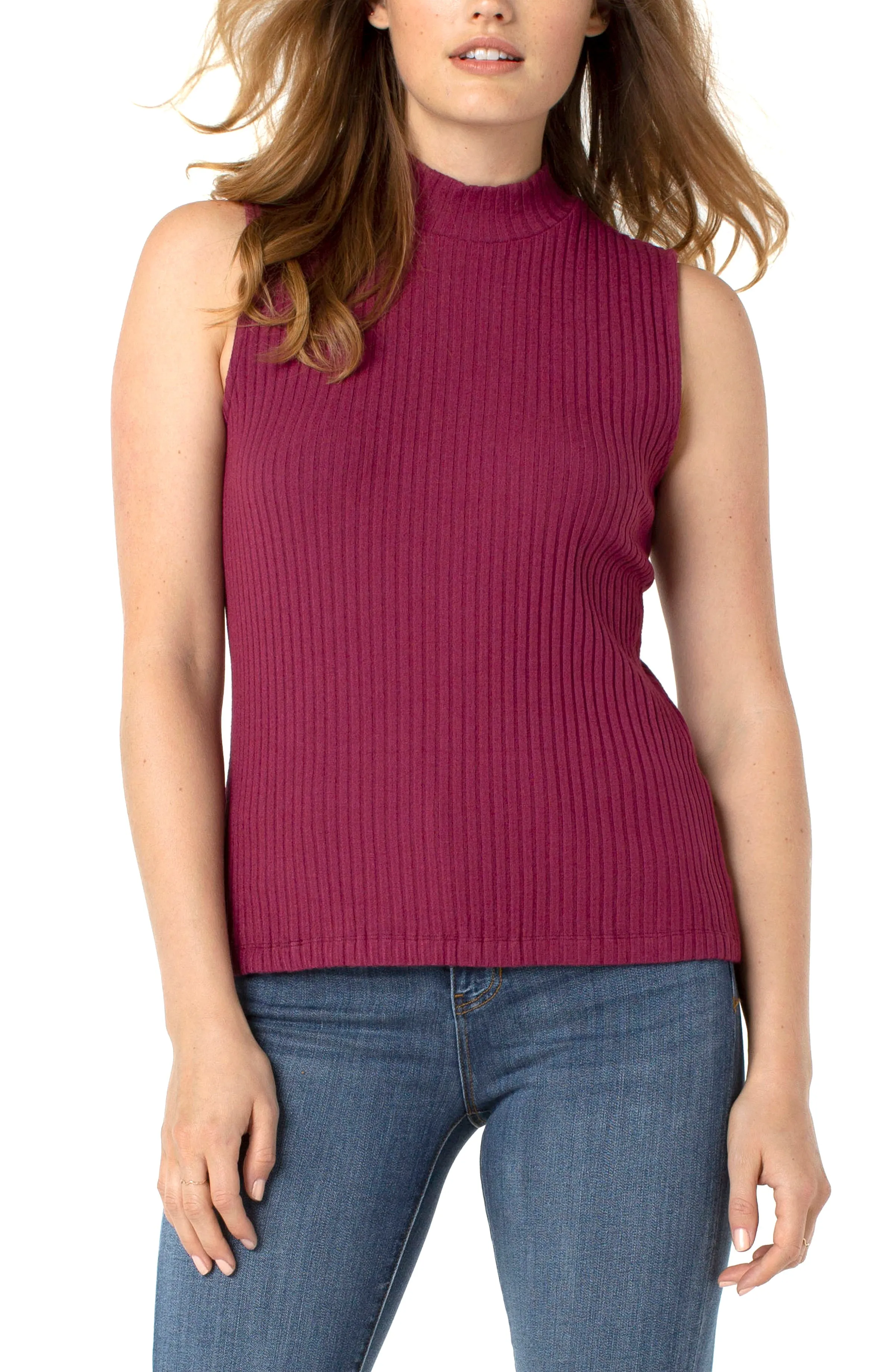 Liverpool Mock Neck Sleeveless Knit Top (solid)