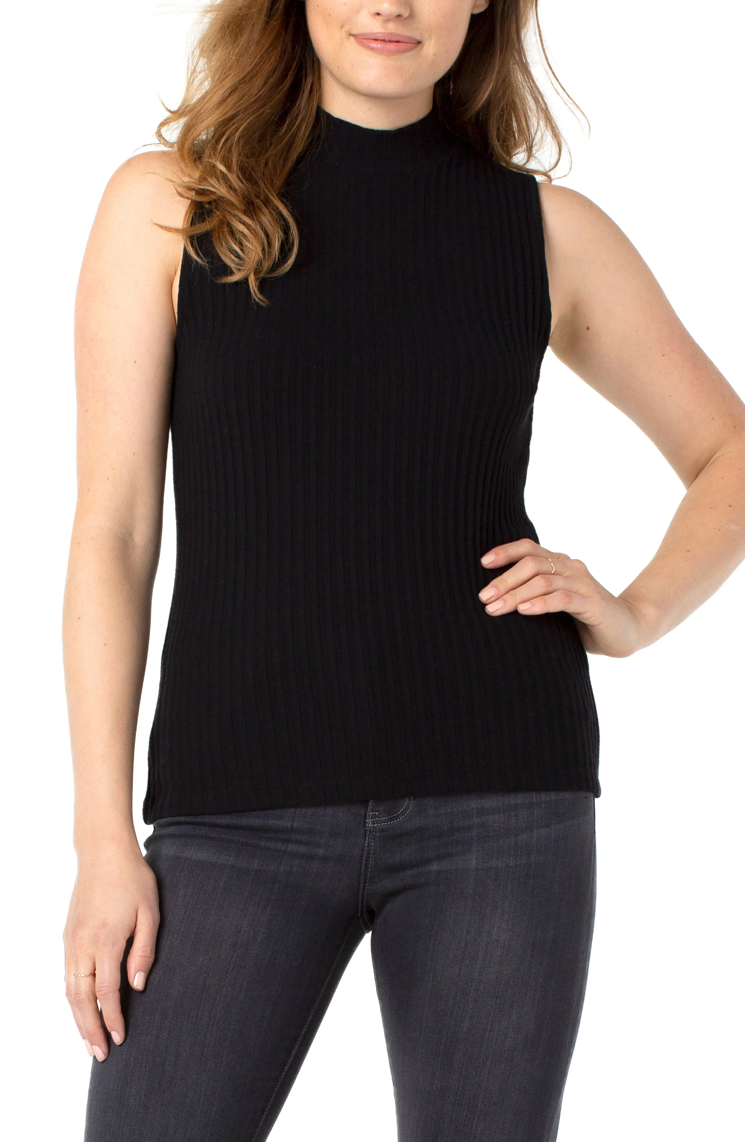 Liverpool Mock Neck Sleeveless Knit Top (solid)