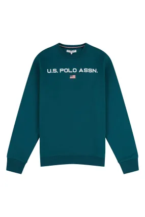 Mens Block Flag Graphic Crew Neck Sweater in Blue Coral