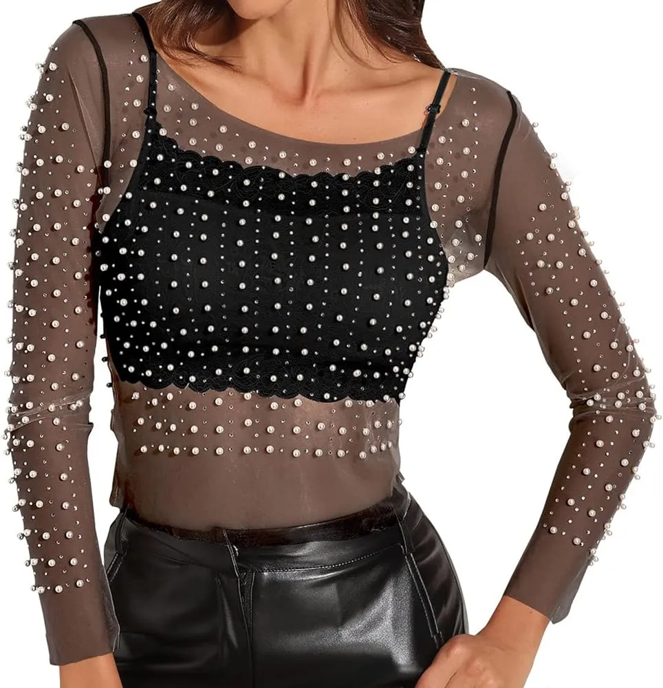 Mesh Top, Pearl Top, Beaded Top