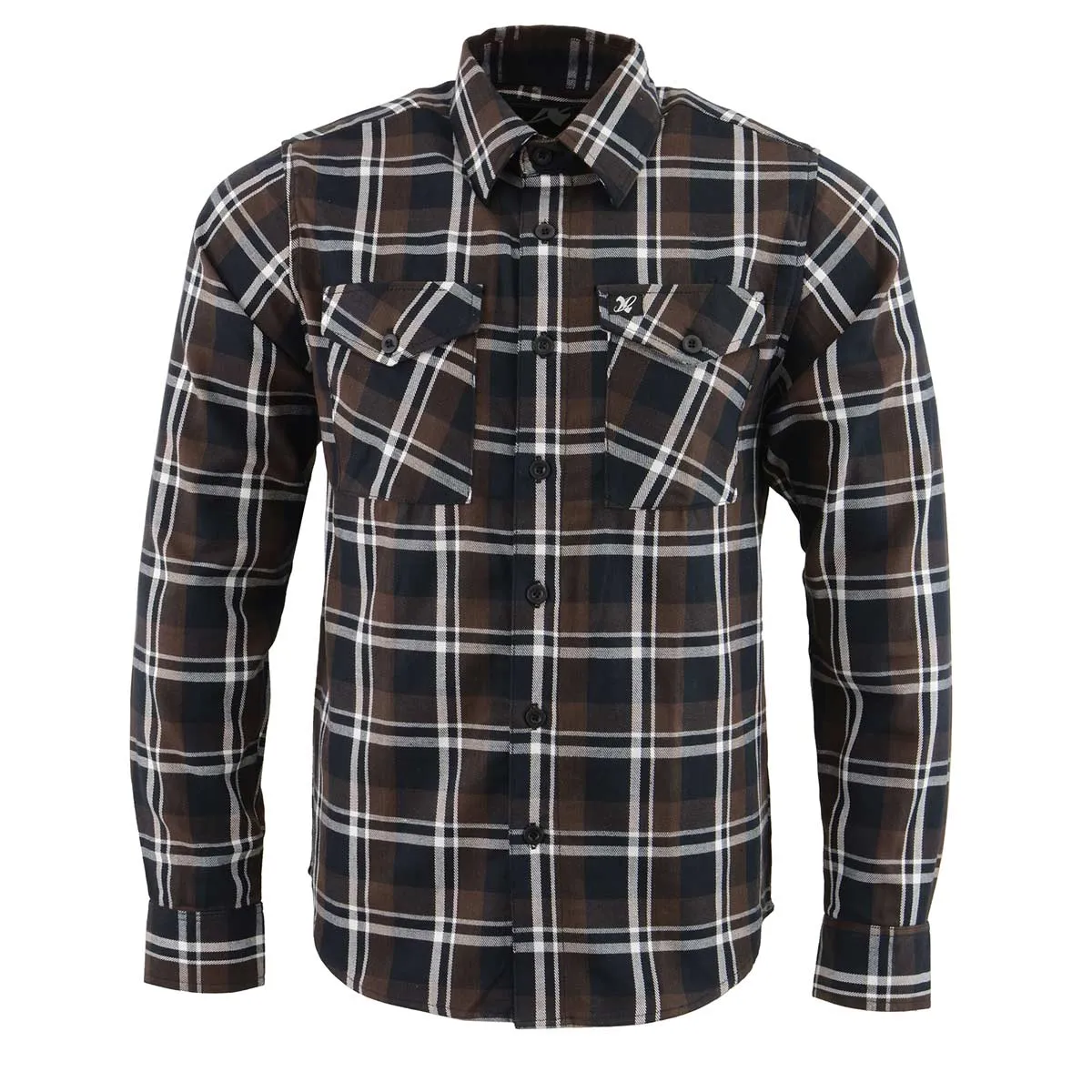 Milwaukee Leather Men's Flannel Plaid Shirt Brown Black and White Long Sleeve Cotton Button Down Shirt MNG11643