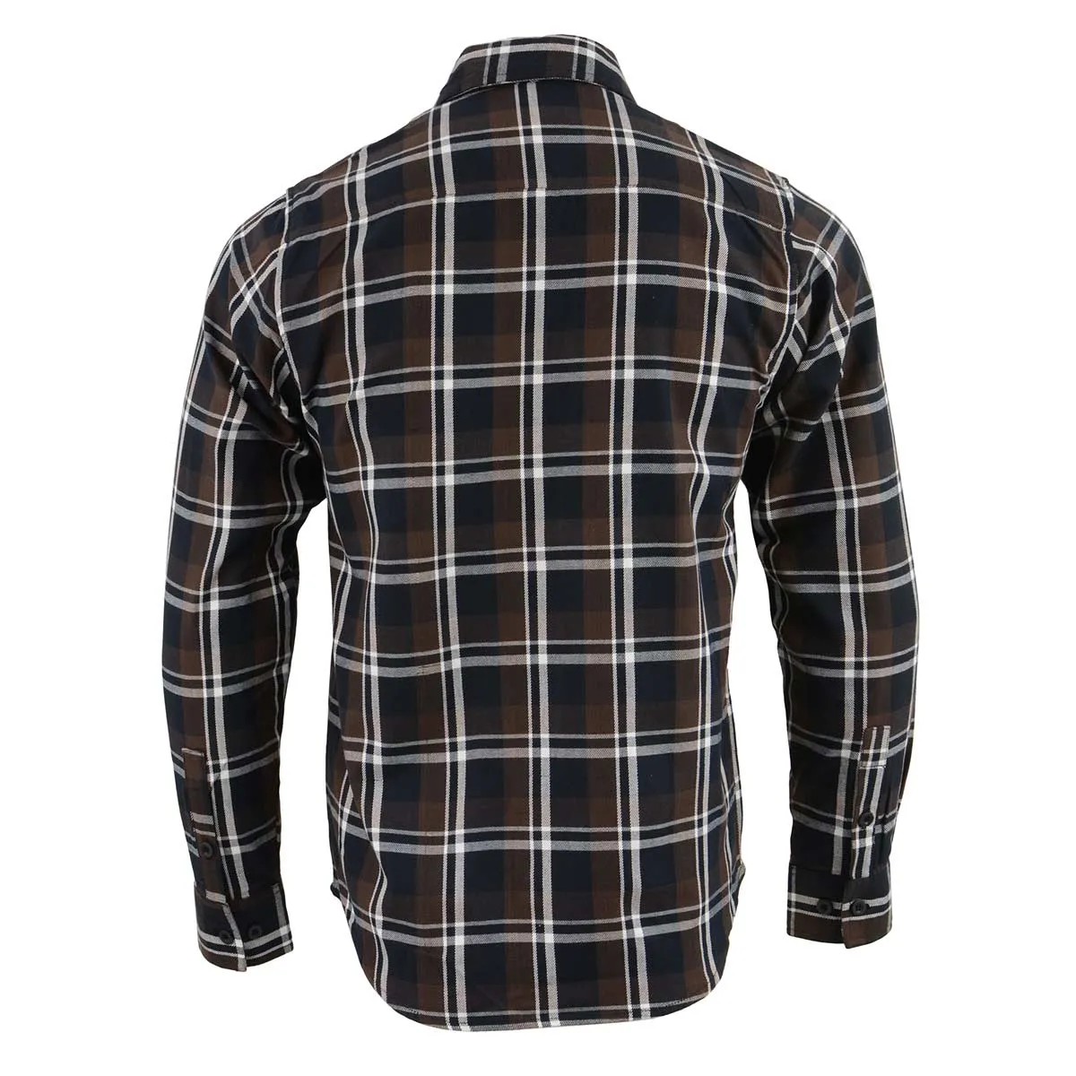 Milwaukee Leather Men's Flannel Plaid Shirt Brown Black and White Long Sleeve Cotton Button Down Shirt MNG11643